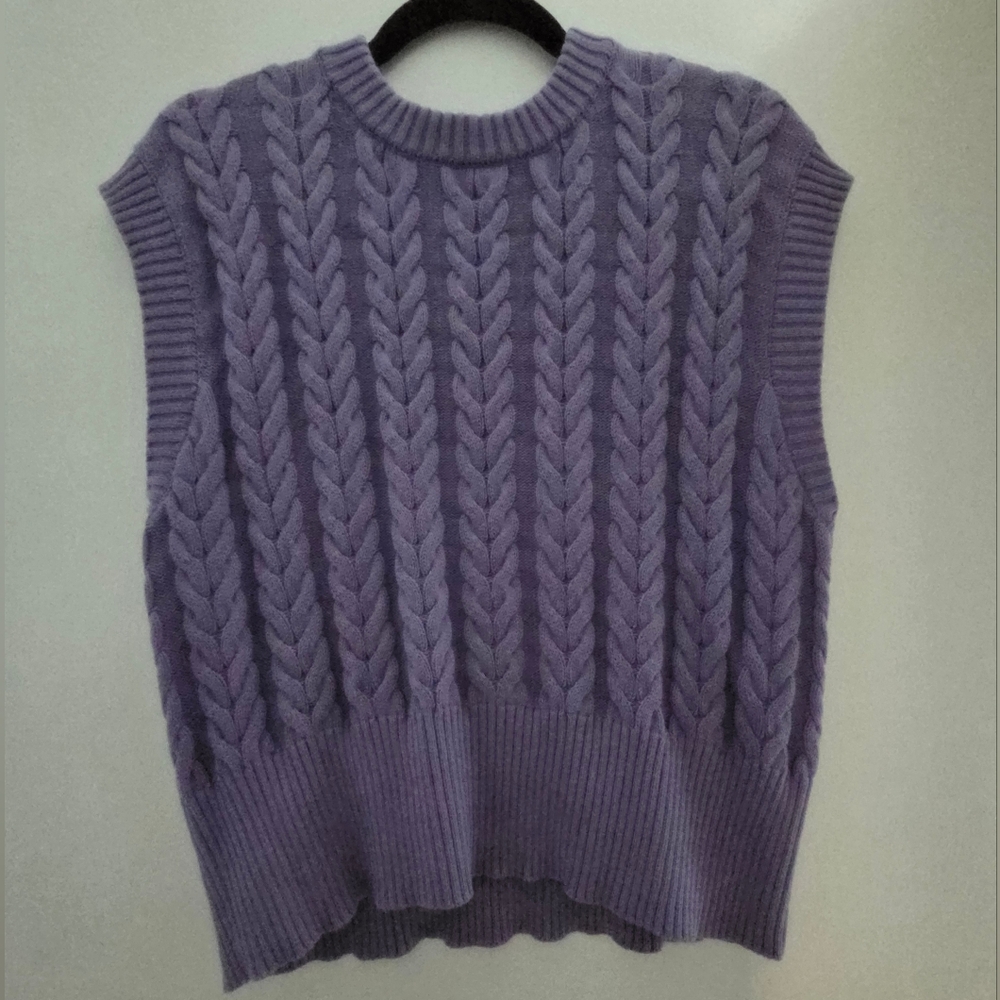 Purple Cable Knit Sleeveless Sweater Vest